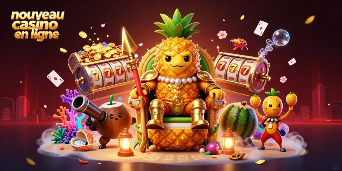 Découvrez le nouveau casino en ligne avec une scène dynamique de jeu, mettant en avant des personnages festifs et des éléments de jackpot.