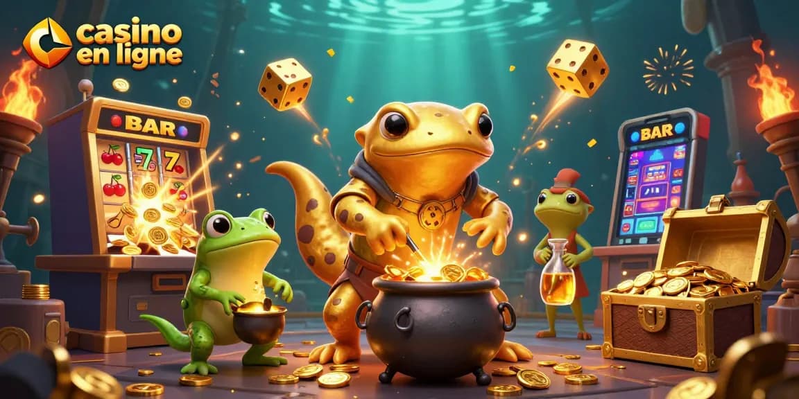 Plongez dans l'univers des jeux de casino en ligne avec un alchimiste transmutant des métaux en pièces d'or.