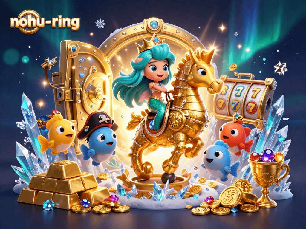 Engage with nohu-ring through vibrant slot jackpots and treasures in a magical underwater scene.