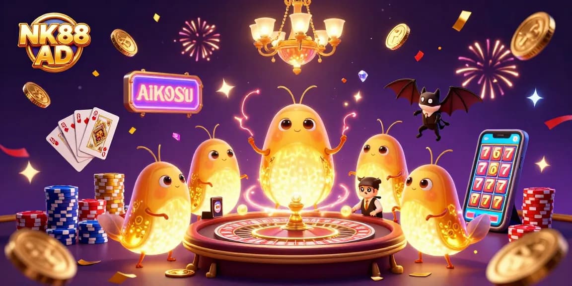 Experience thrilling action at NK88 AD with vibrant casino glowworms and sparkling game elements.