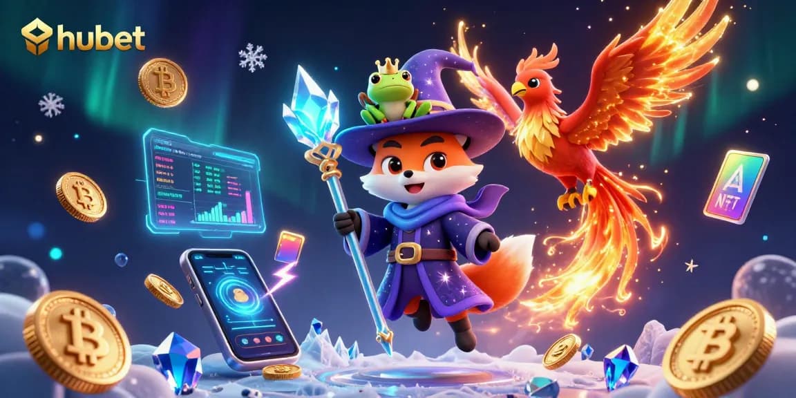 Engage with hubet's vibrant 3D casino scene showcasing dynamic characters and crypto elements.