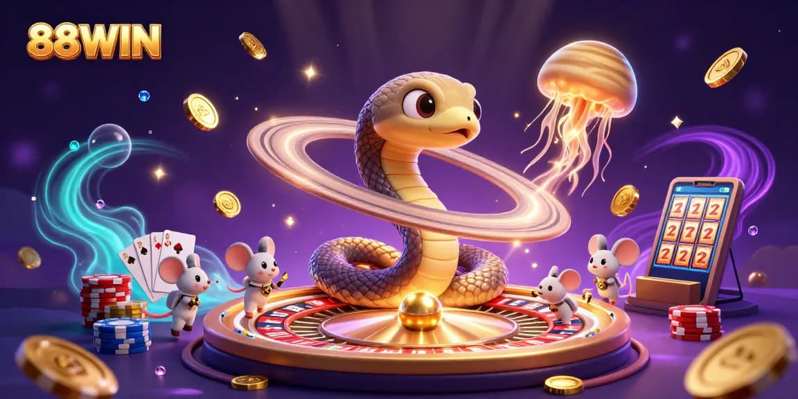 Bet on 88WIN as tiny astronaut mice place bets around a cosmic roulette wheel.