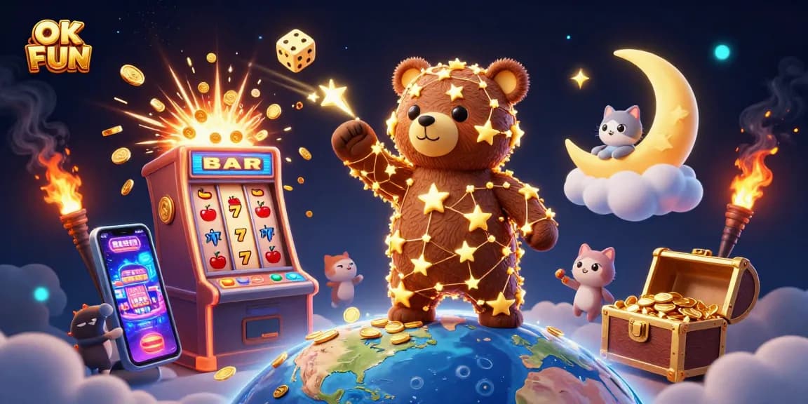 Experience the excitement of OK FUN's slots with a jackpot explosion and vibrant characters in action.
