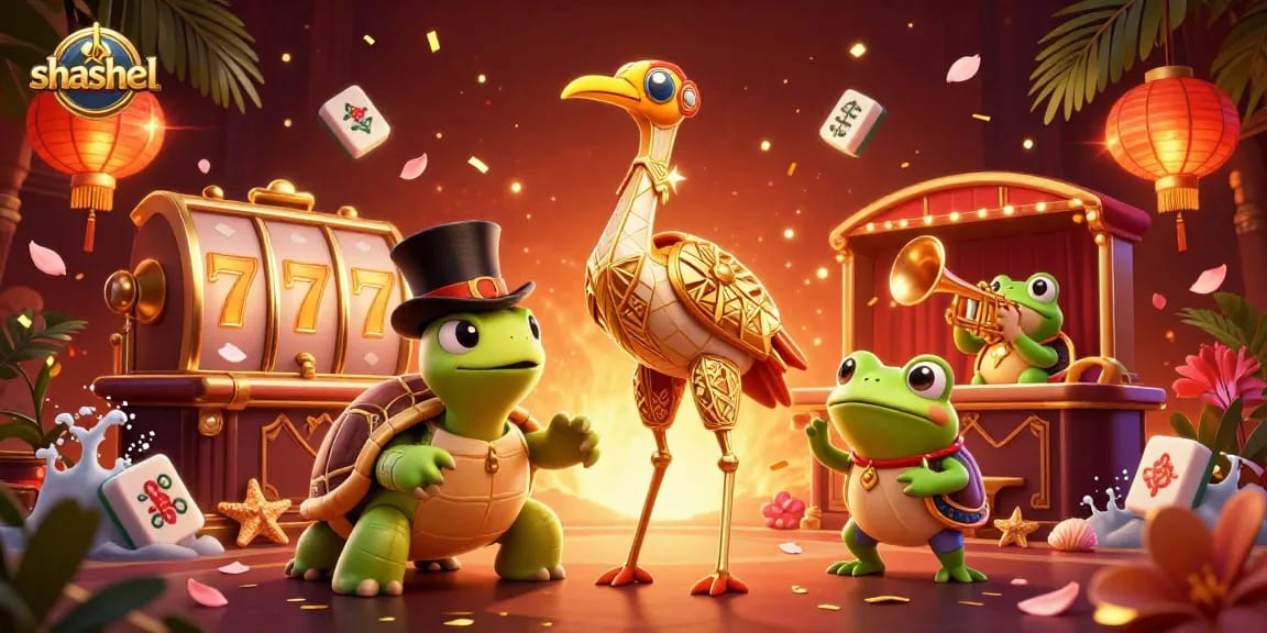 Experience shashel's thrilling casino atmosphere with a vibrant 3D illustration featuring lively characters and casino elements.