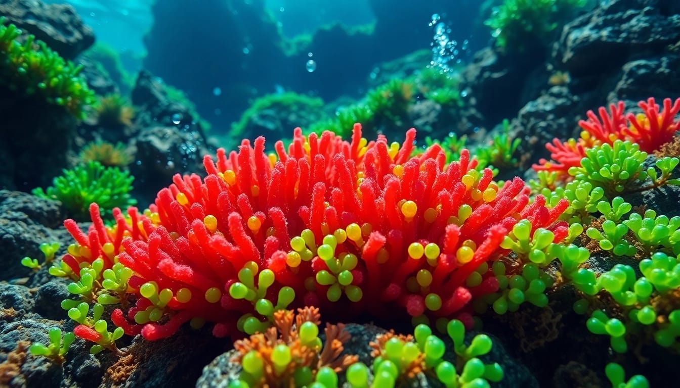 What is astaxanthin made from, showcasing vibrant Haematococcus pluvialis in underwater life.