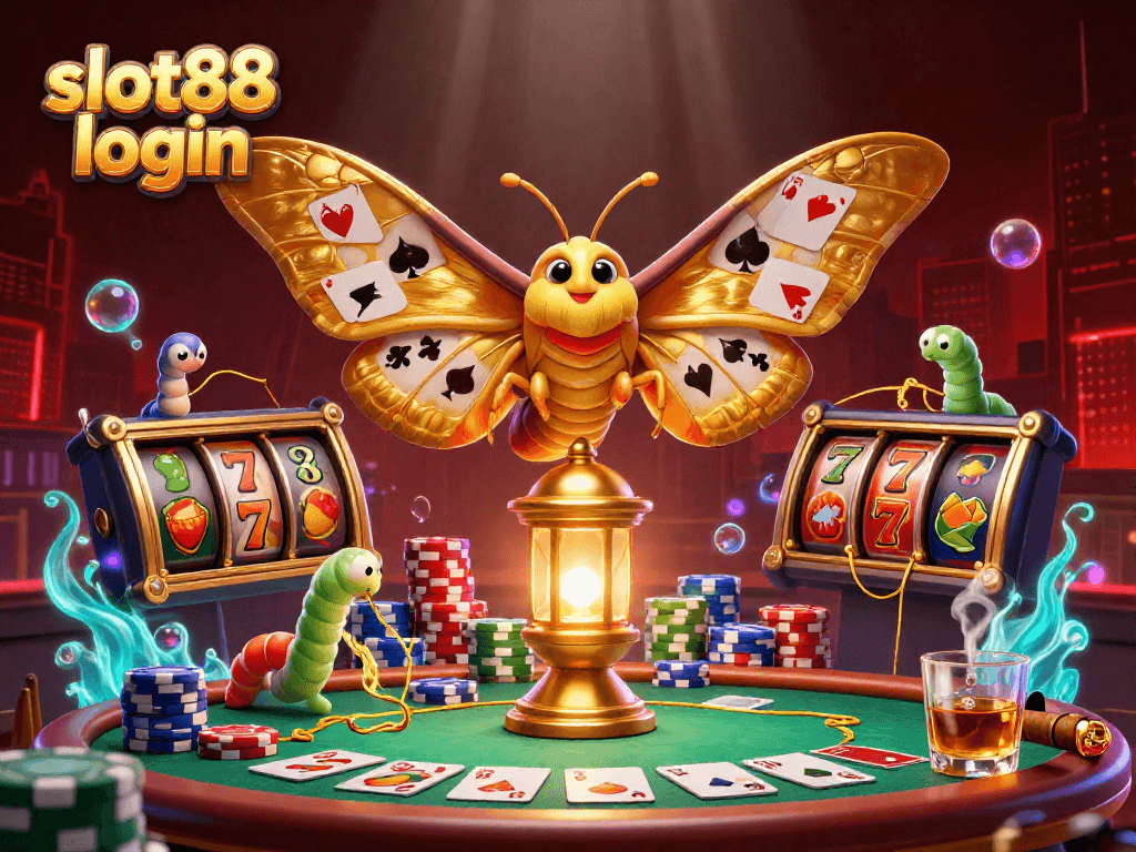 Experience thrilling gameplay with slot88 login featuring vibrant 3D slot elements and the majestic atlas moth.