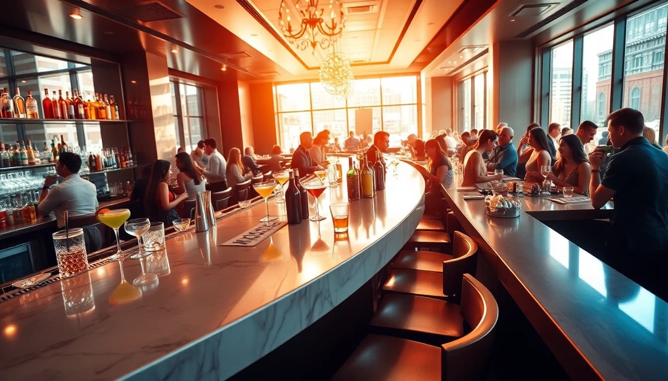Experience a vibrant Bar atmosphere with sleek counters and lively cocktails at this venue.