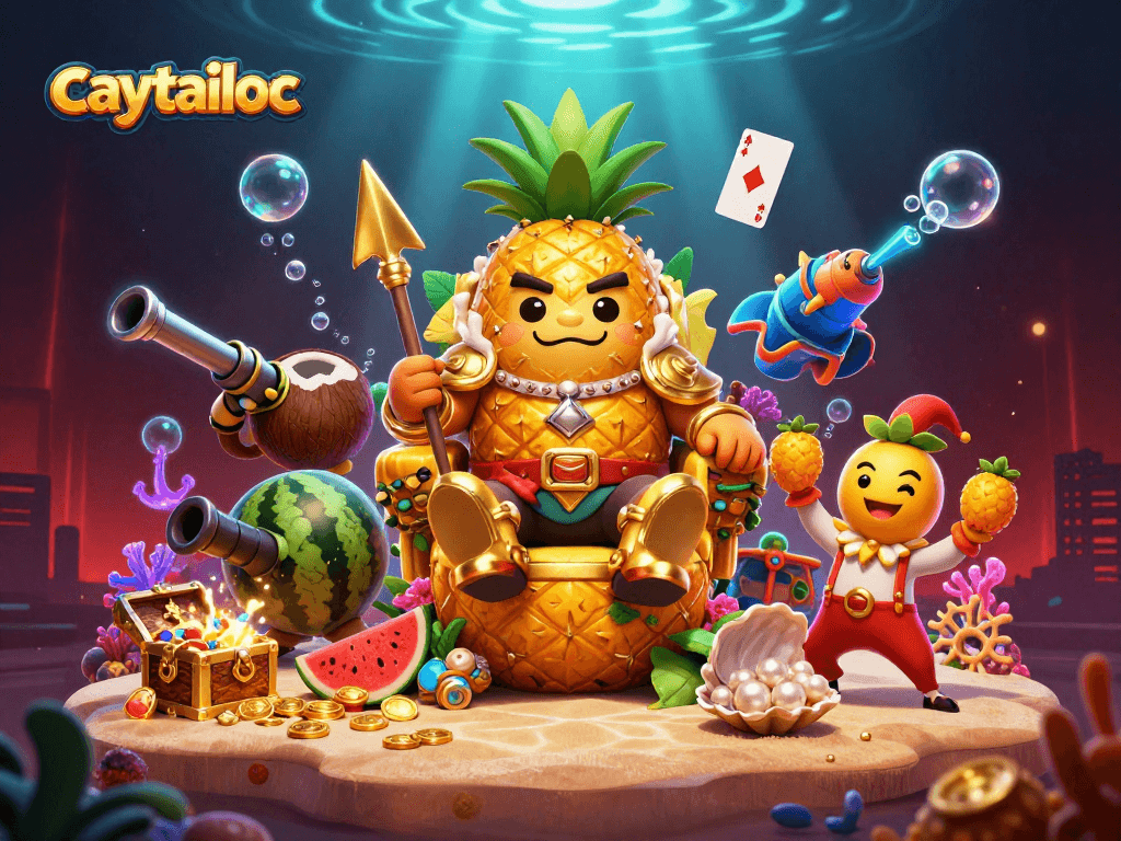 Experience gameplay with caytailoc as the golden pineapple king rules the beach casino scene.