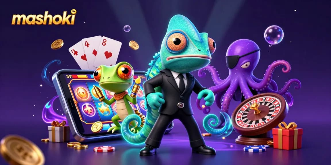 Mashoki's vibrant casino adventure featuring characters and slot game's dynamic elements.