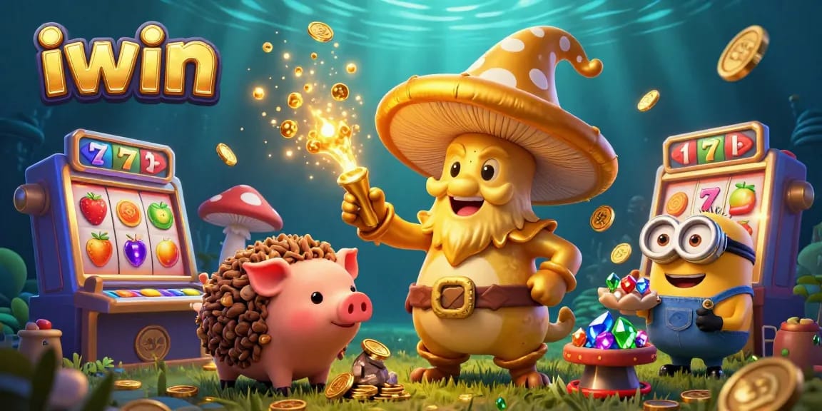 Win big with iwin's magical casino realm featuring a golden wizard and treasure pig!