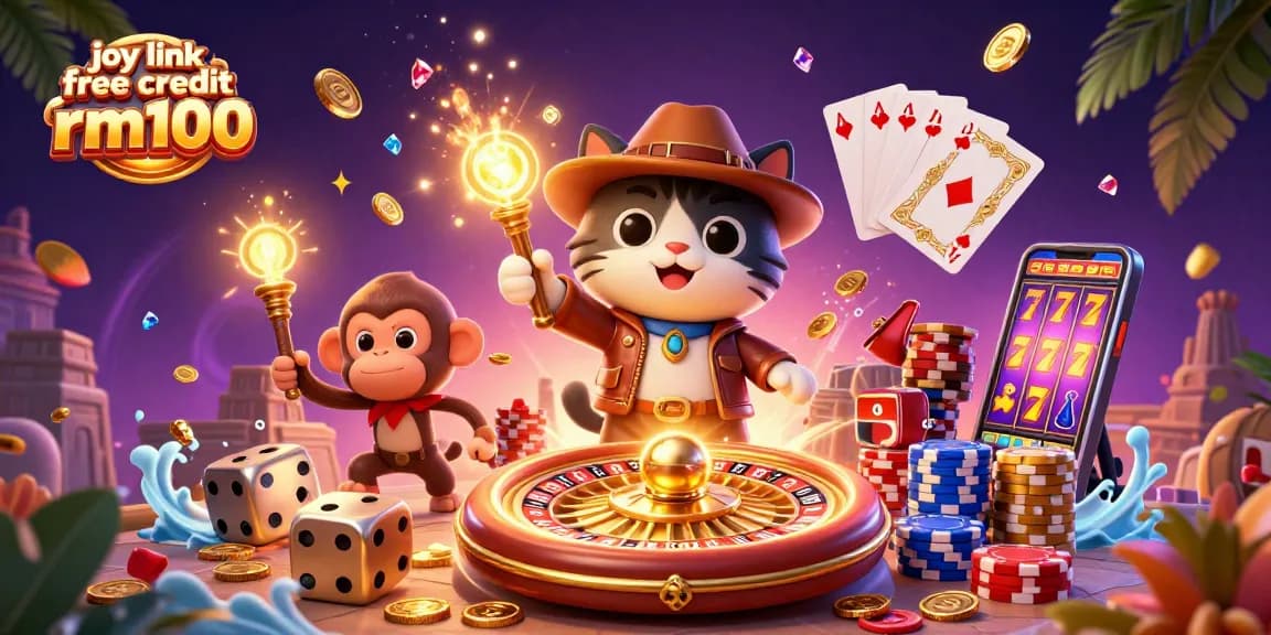 Experience joy link free credit rm100 as an explorer archaeologist cat uncovers casino treasures in a vibrant 3D scene.