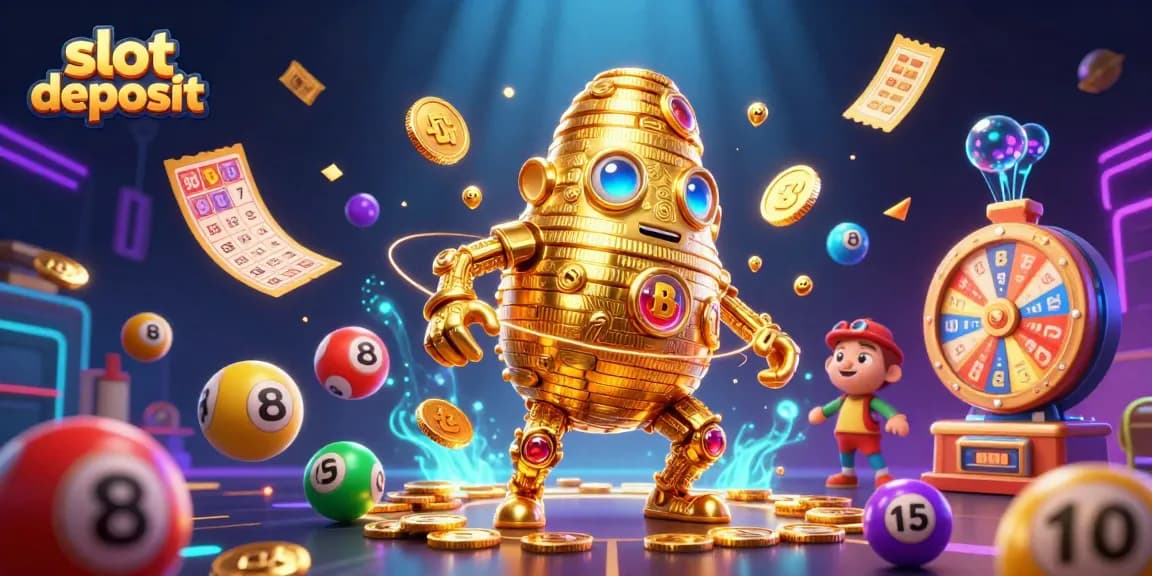 Slot deposit dengan golem emas dan elemen lotere untuk pengalaman judi yang seru.
