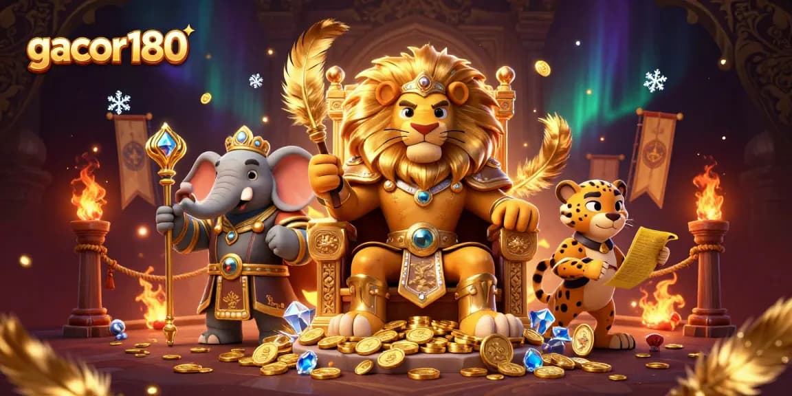 Gacor180 menghadirkan pertarungan seru dengan singa raja berlapis emas dan elemen kasino.