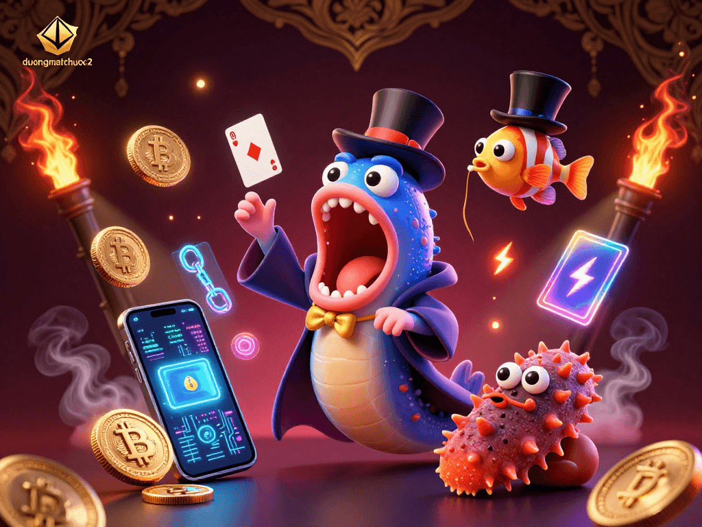 Engage with duongmatchuoc2 through a vibrant casino-themed magic scene featuring interactive characters and elements.