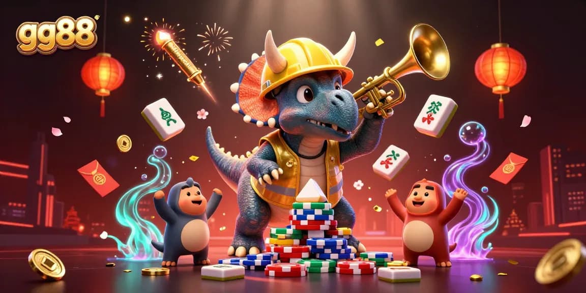 Experience the excitement of gg88 with a dynamic casino scene featuring vibrant characters and festive elements!