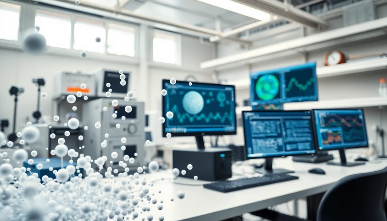 Visual representation of Discrete Element Modeling processes in a modern engineering lab.