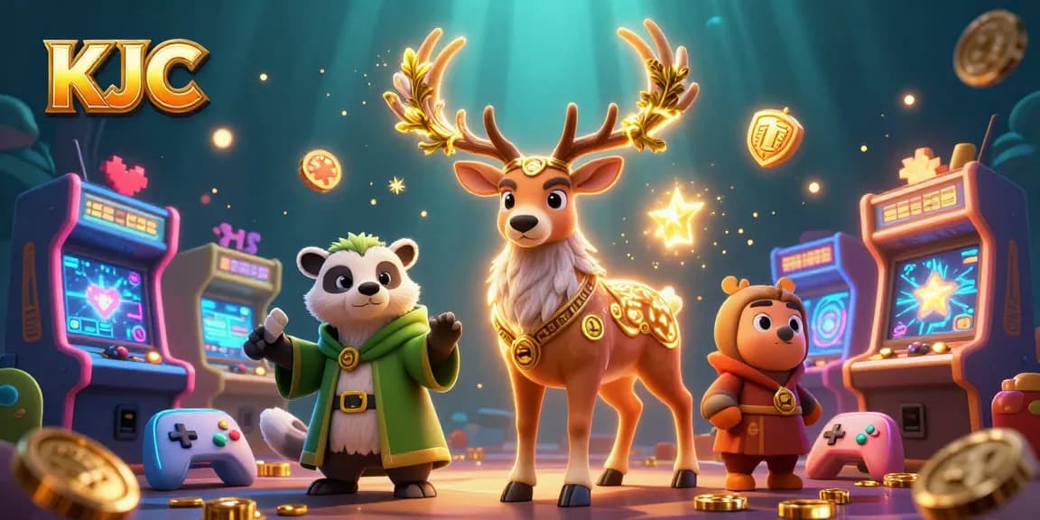 Engage with KJC’s vibrant 3D casino experience featuring enchanting characters and game elements.