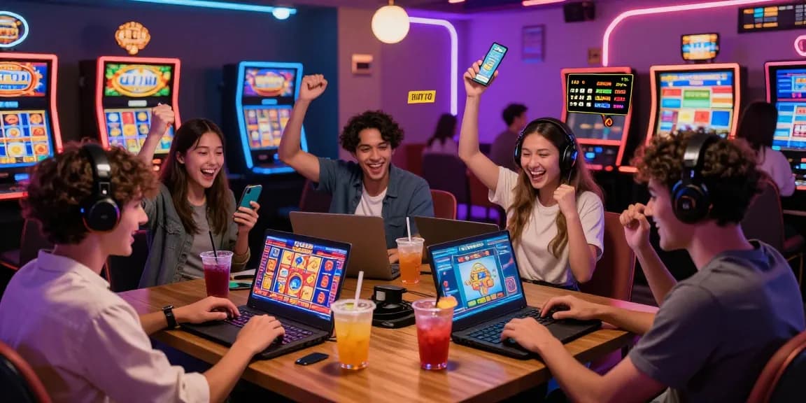 นักเล่นเกมส์ที่สนุกสนานกับสล็อต sbd555 ในบรรยากาศที่เต็มไปด้วยความตื่นเต้นและแสงสีสัน