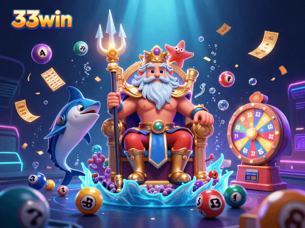 Win big with exciting lottery action at 33win in this vibrant 3D casino scene!