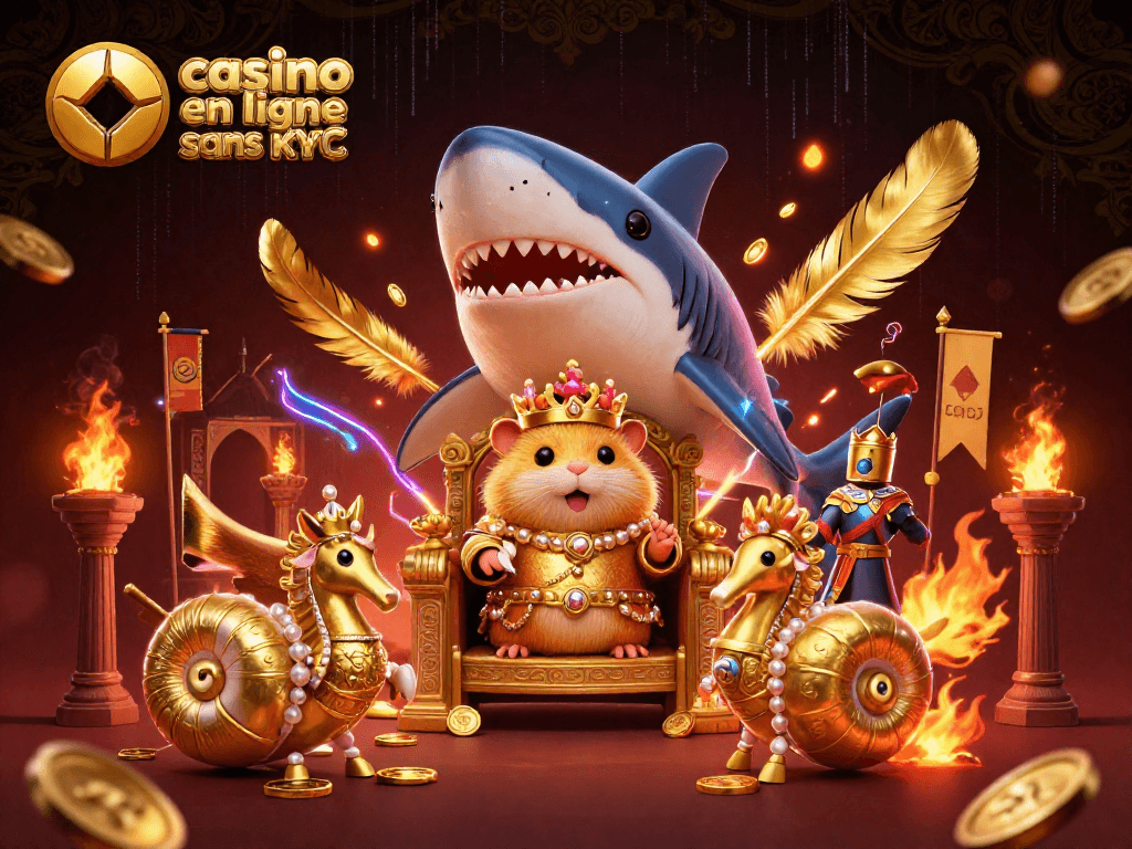 Jouer sur un casino en ligne sans KYC avec un roi hamster doré sur un trône impressionnant.