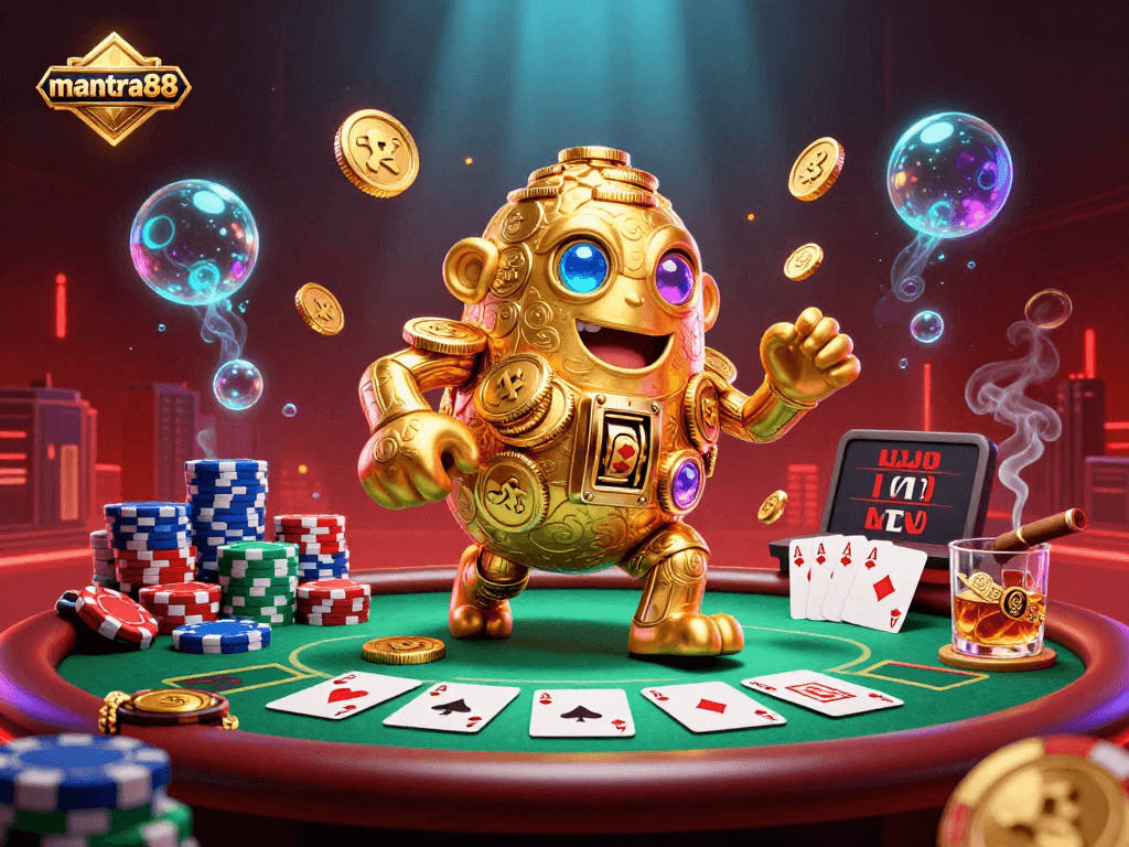 Engage with mantra88 at the dynamic casino featuring a golden golem made of coins.