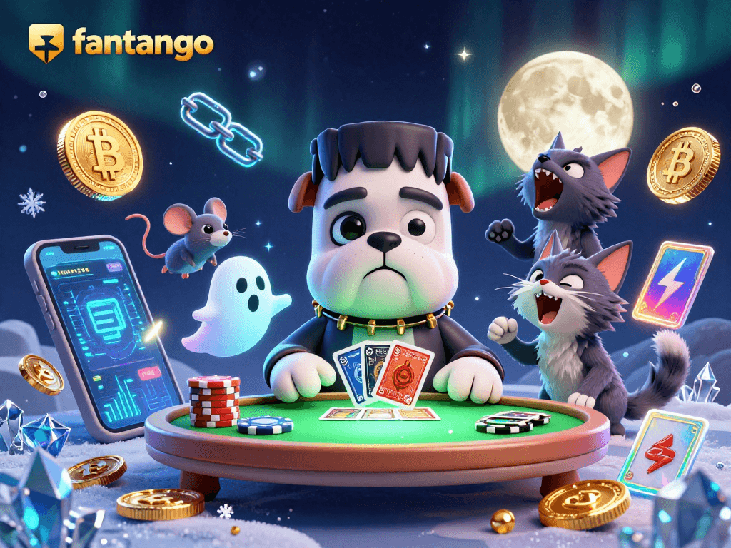 Join the fun with fantango as a Frankenstein bulldog deals cards amidst magical casino elements.