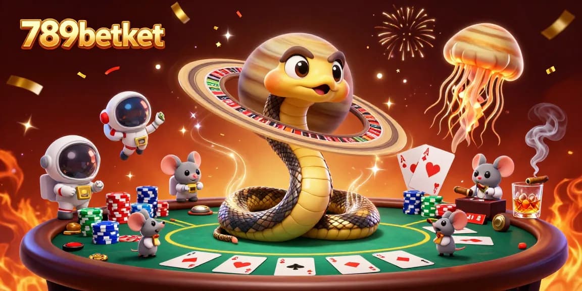 Experience exciting bets in the cosmic casino with 789betket's vibrant gaming scene featuring astronaut mice.