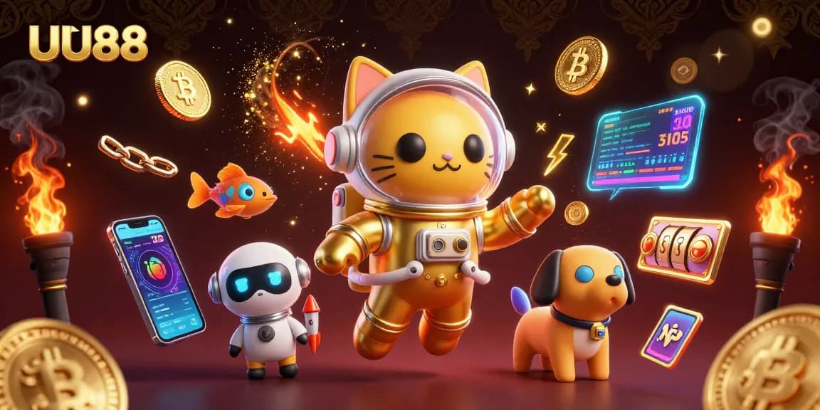 Play exciting games at UU88 with vibrant visuals, casino elements, and an astronaut cat!