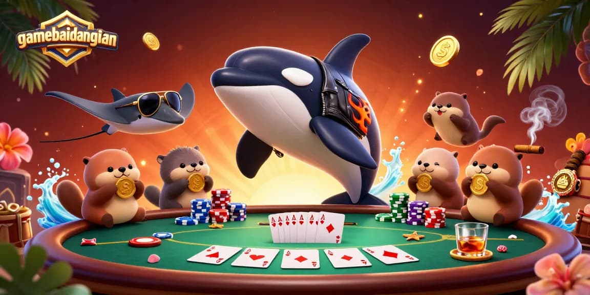 Experience the excitement of gamebaidangian with a dynamic online casino scene featuring engaging characters and vibrant casino elements.