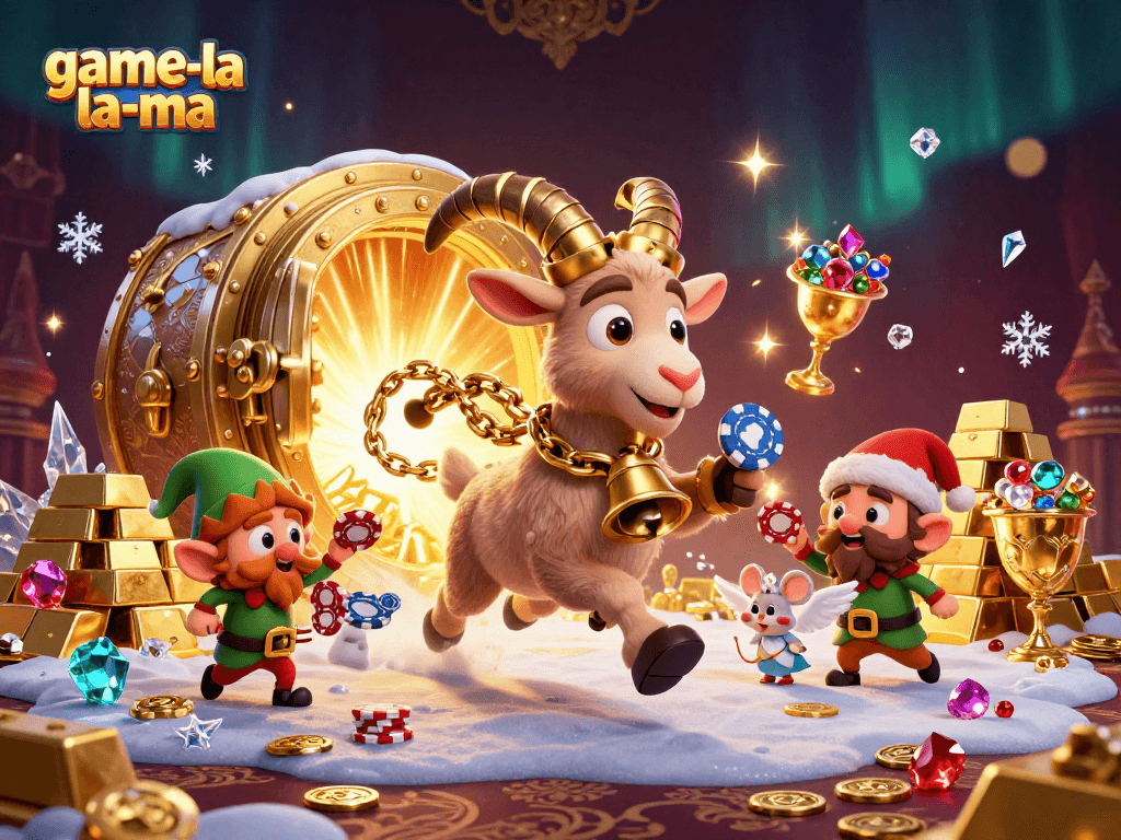 Experience the festive chaos at game-la-ma's holiday-horror casino with gremlins stealing poker chips!