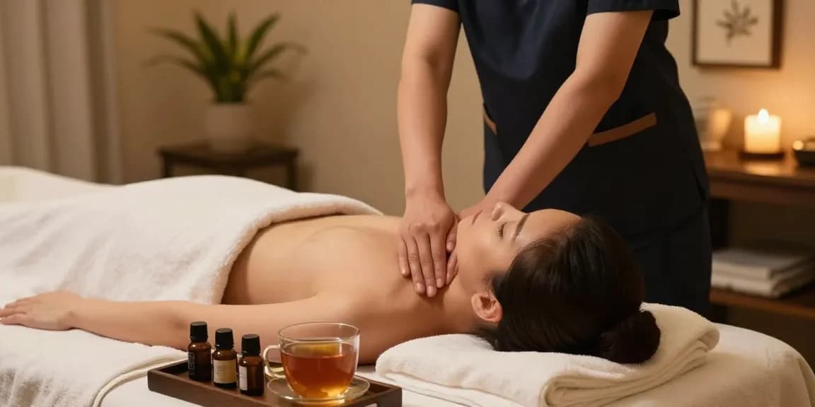 Experience professional massage therapy at Balanced Massage, featuring a tranquil spa setting with aromatherapy elements.