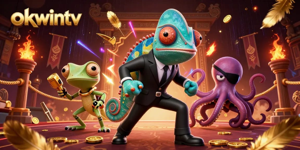 Experience intense gaming action with okwintv where colorful characters navigate a thrilling casino atmosphere.