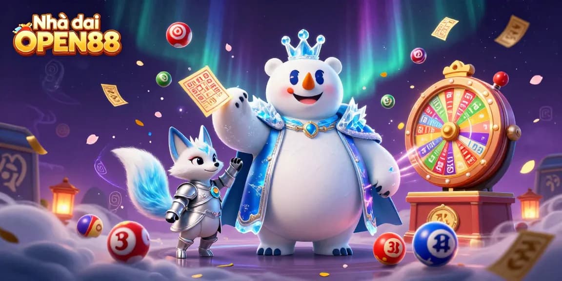 Engage with Nhà cái OPEN88 through dynamic lottery games and captivating visuals in a magical scene.