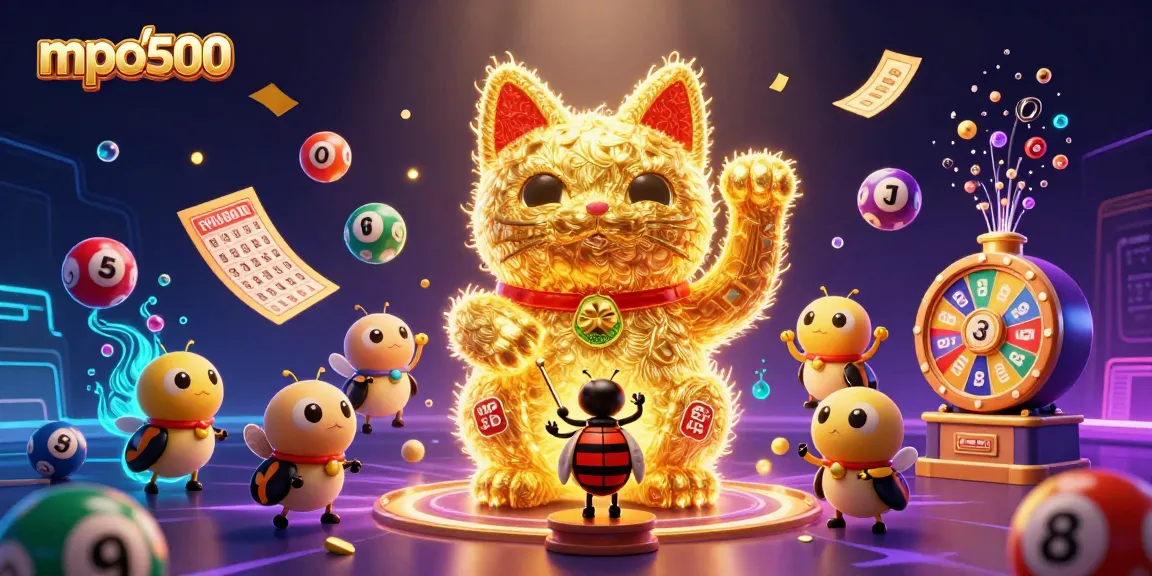 Play and win big with mpo500's vibrant casino illustration featuring lucky symbols.