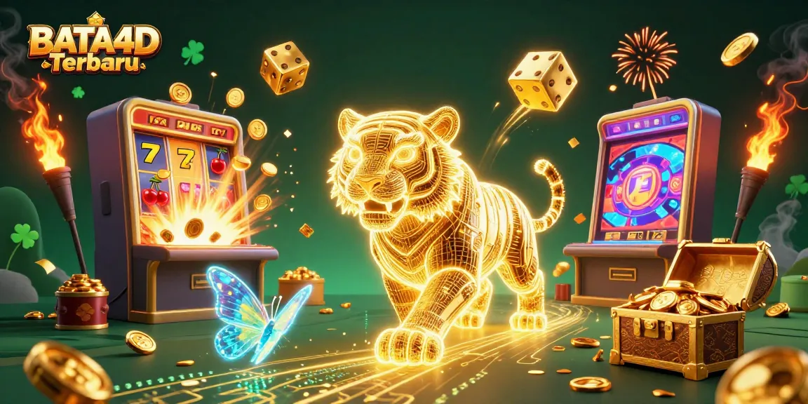 BATA4D Terbaru showcases an energetic casino scene featuring a neon tiger, dynamic animations, and vibrant game elements.