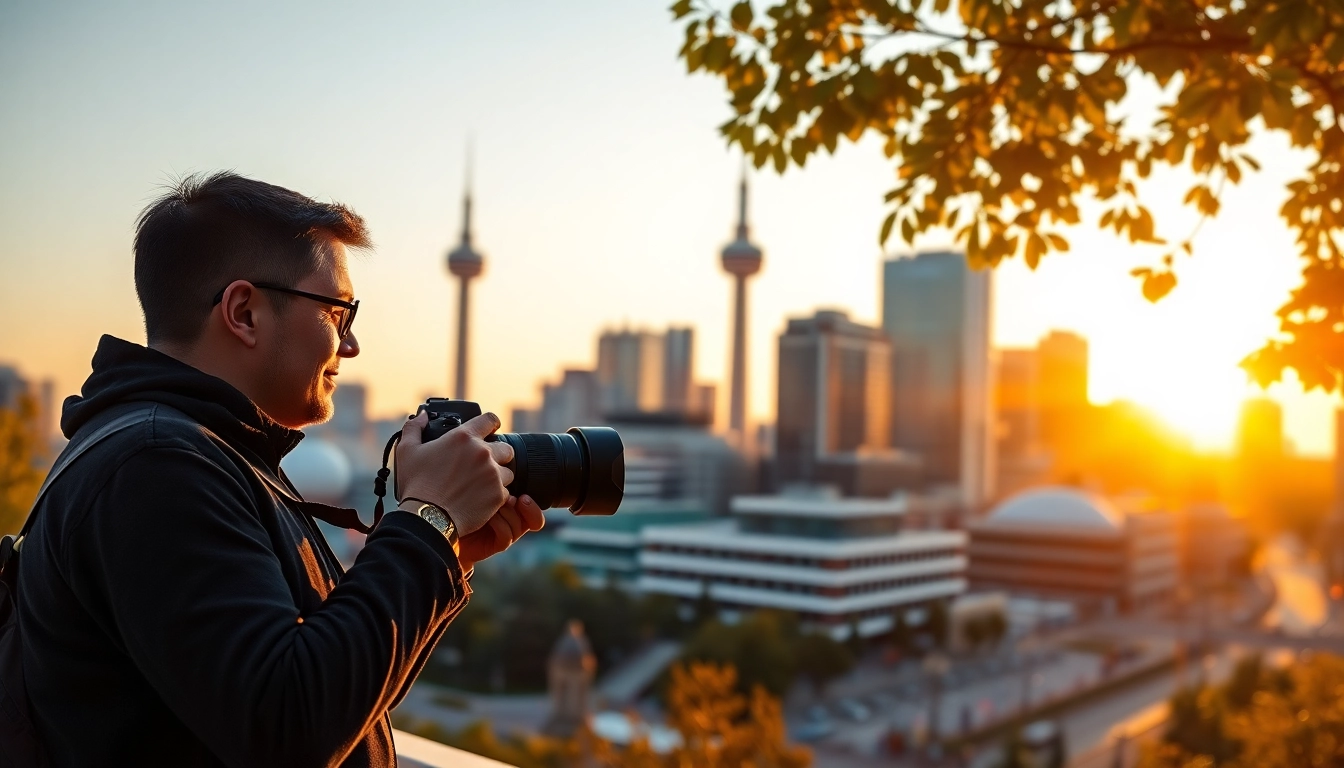 Capture from a photography company edmonton showcasing a photographer in an urban setting.