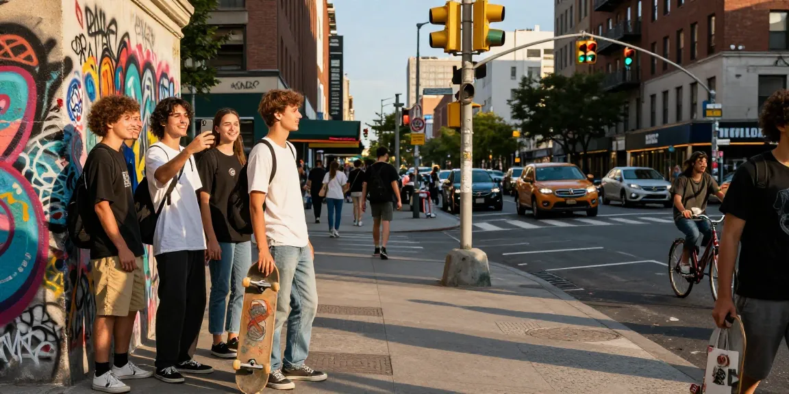 Urban exploration with youth and skateboard in vibrant street, 456bd culture.