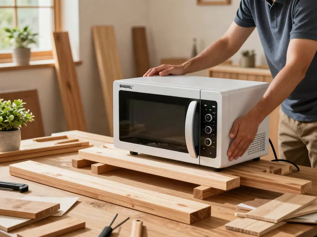 SHASHEL® microwave equipment showcased in a home setting for effective wood treatment.