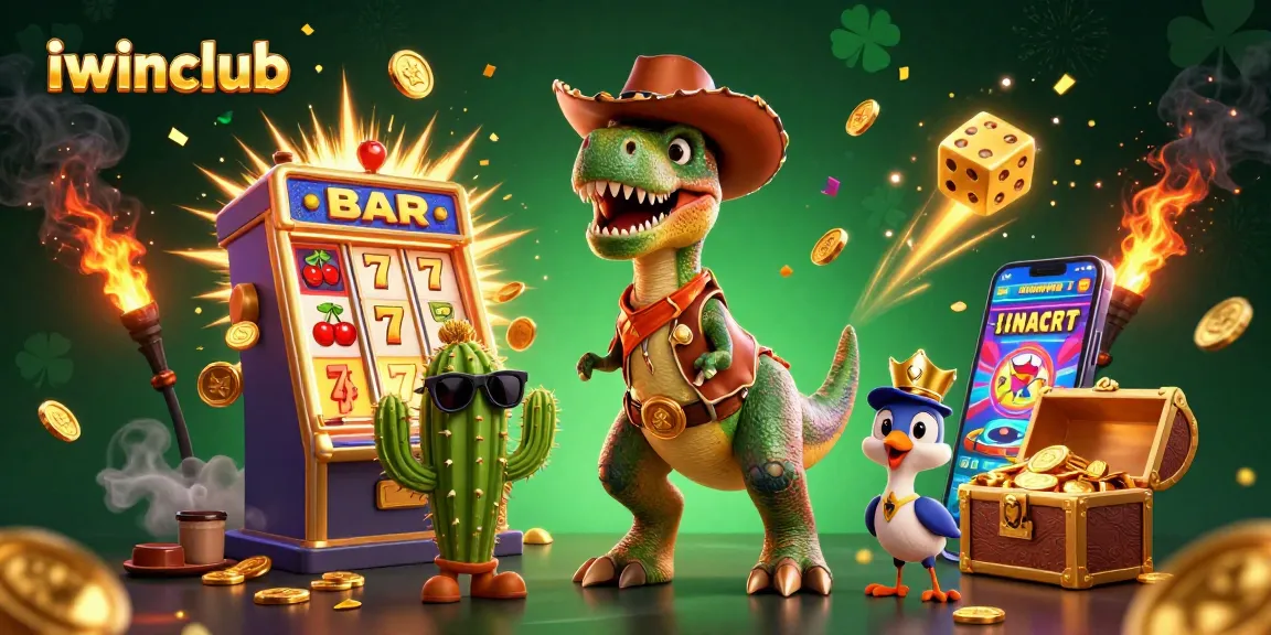 Join the action at iwinclub with a dynamic 3D illustration capturing casino excitement and characters.