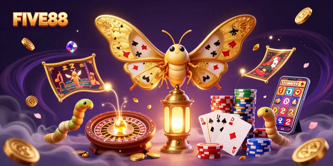 Join the excitement at FIVE88 with animated casino elements and vibrant characters.