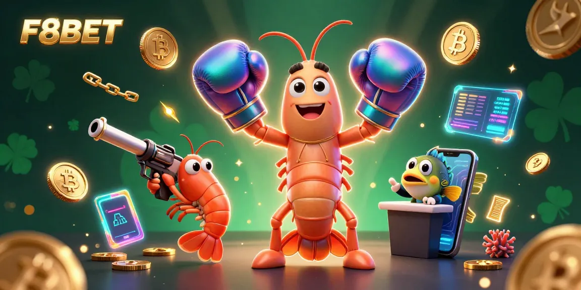 Experience F8BET excitement with vibrant 3D characters and dazzling crypto elements in this dynamic casino scene.