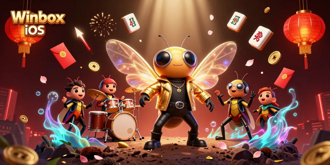 Experience the excitement of Winbox iOS with a vibrant casino-themed illustration featuring animated characters.
