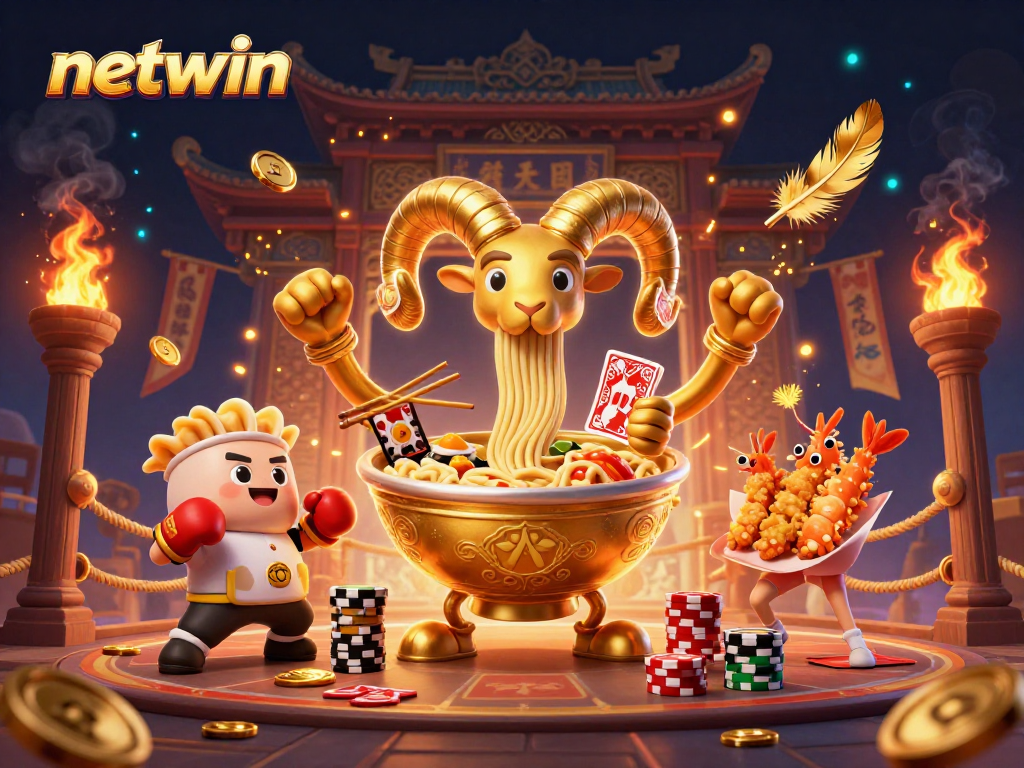 Engage with Netwin in a thrilling online casino scene filled with dynamic characters and vibrant elements.
