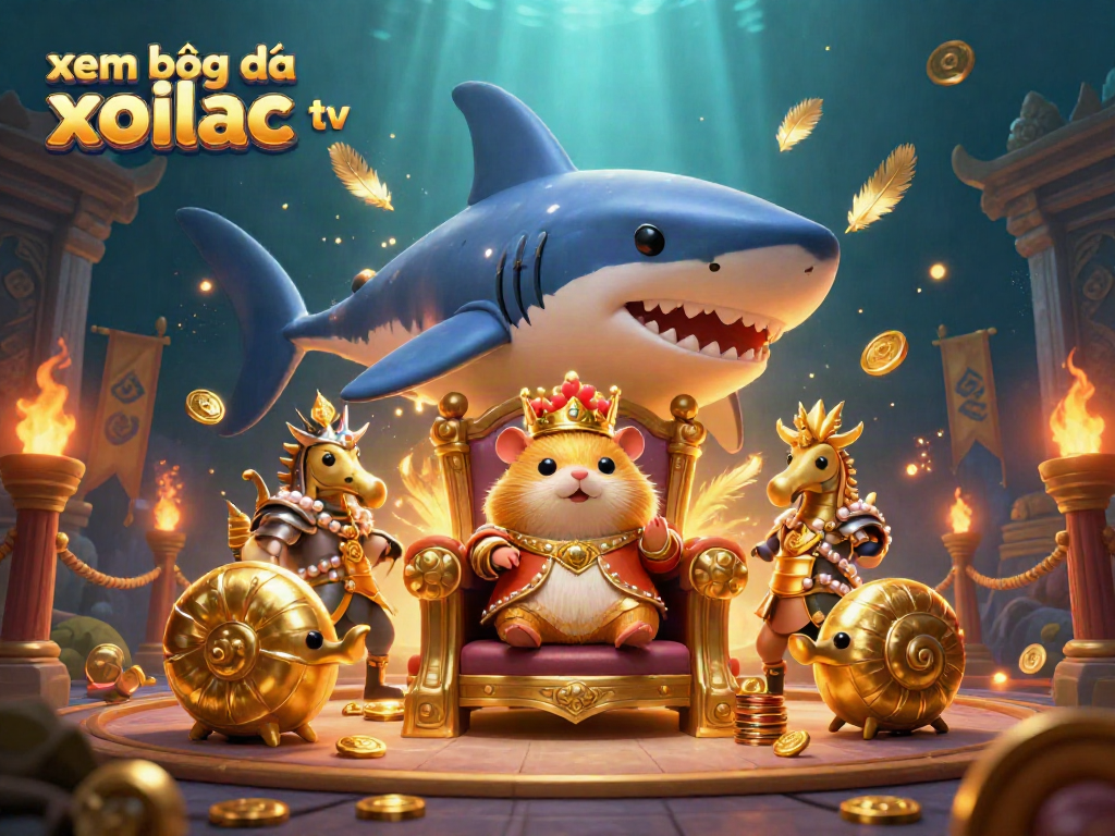 Xem bóng đá xoilac tv showcases a dynamic underwater scene with a golden hamster king and royal seahorse guards amidst thrilling gambling elements.