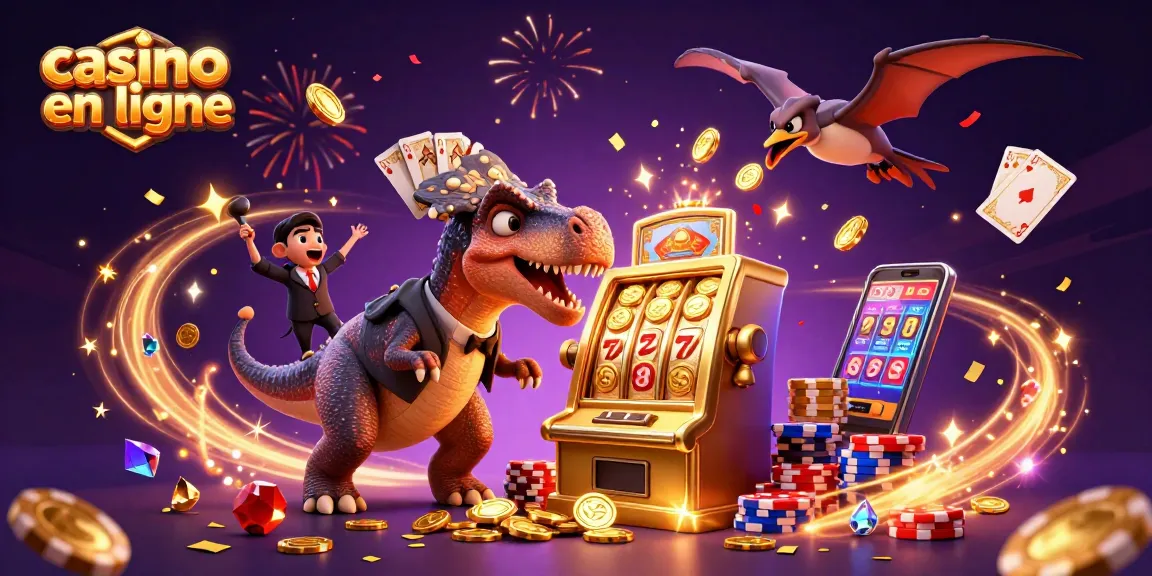Visualisez un casino en ligne animé avec un pachycéphalosaure jouant sur une machine à sous.