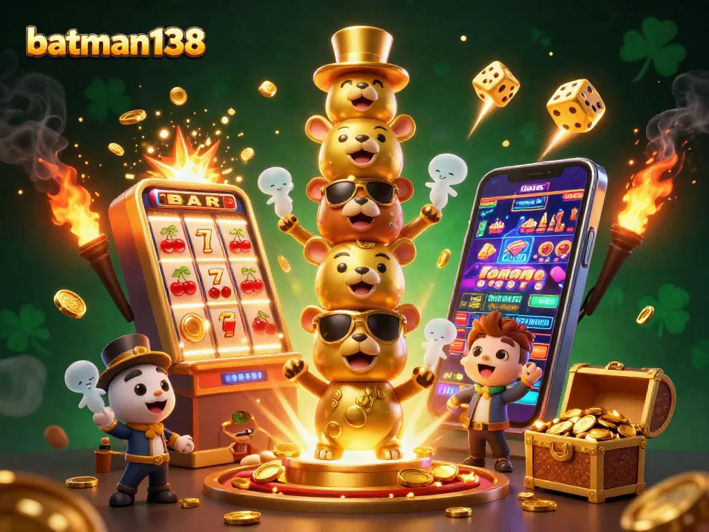 Experience exciting wins with batman138 in a colorful jackpotted slot machine scene.