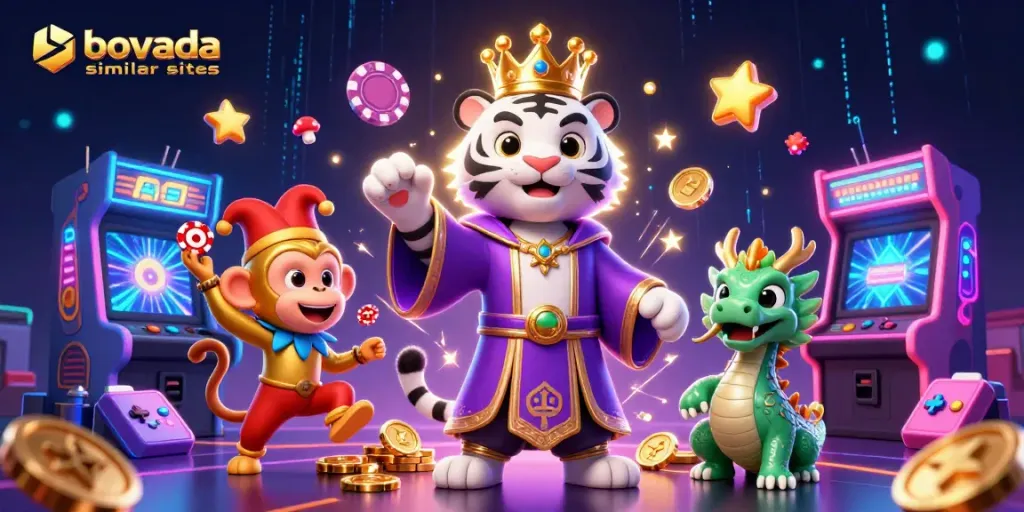 Experience the thrill of bovada similar sites with vibrant 3D characters and casino elements in an animated scene.