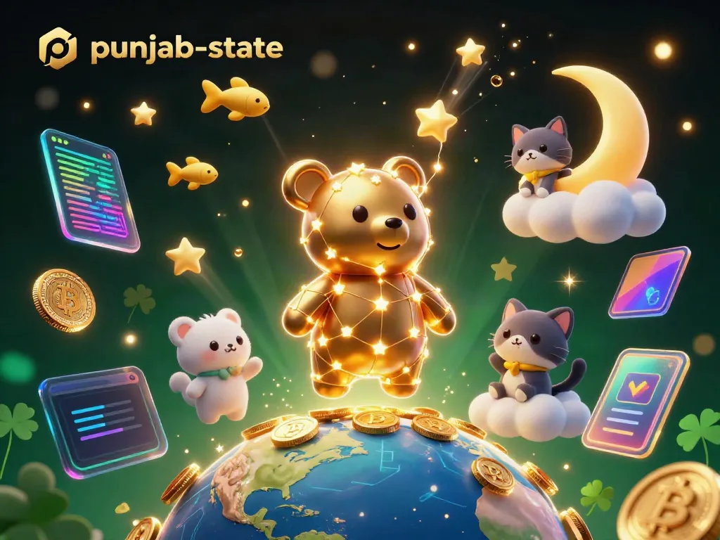 Play and win with punjab-state's vibrant 3D casino-themed illustration filled with coins and crypto elements.