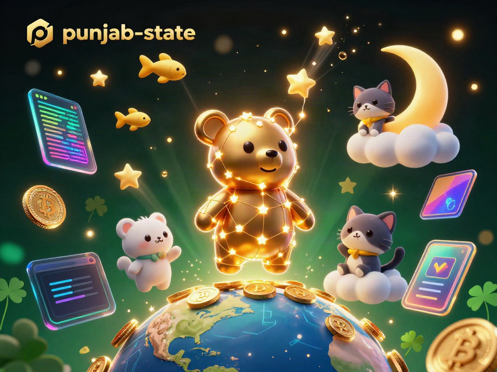 Play and win with punjab-state's vibrant 3D casino-themed illustration filled with coins and crypto elements.
