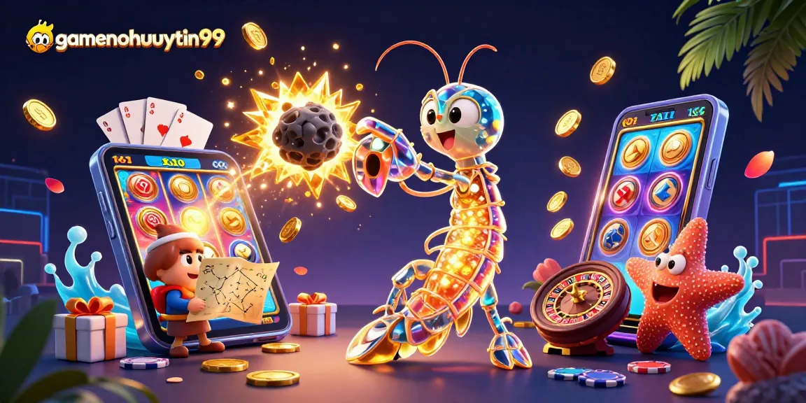 Experience the excitement of gamenohuuytin99 with a vibrant 3D casino illustration packed with action.